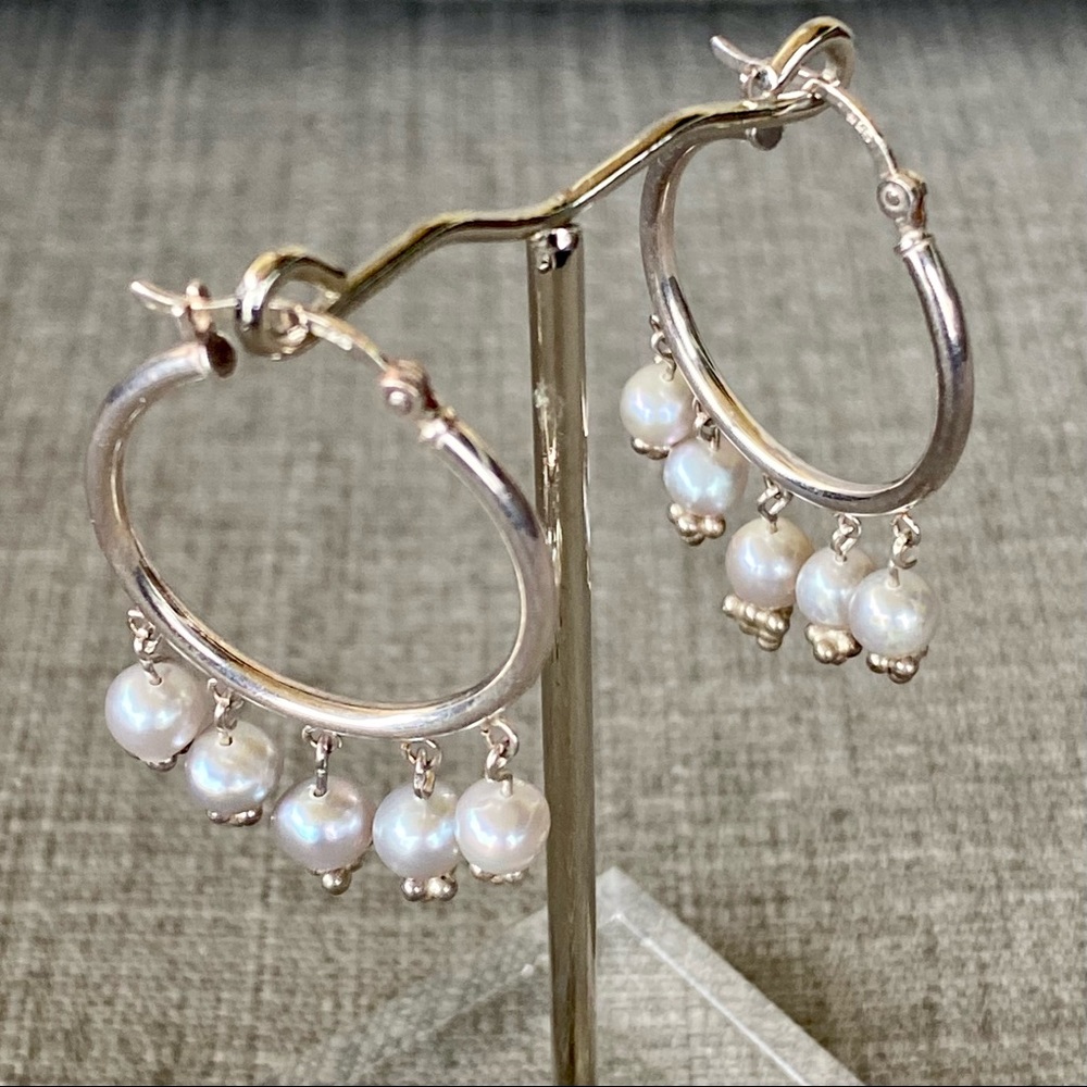 NEW Real Freshwater Pearls + Sterling Silver Hoops